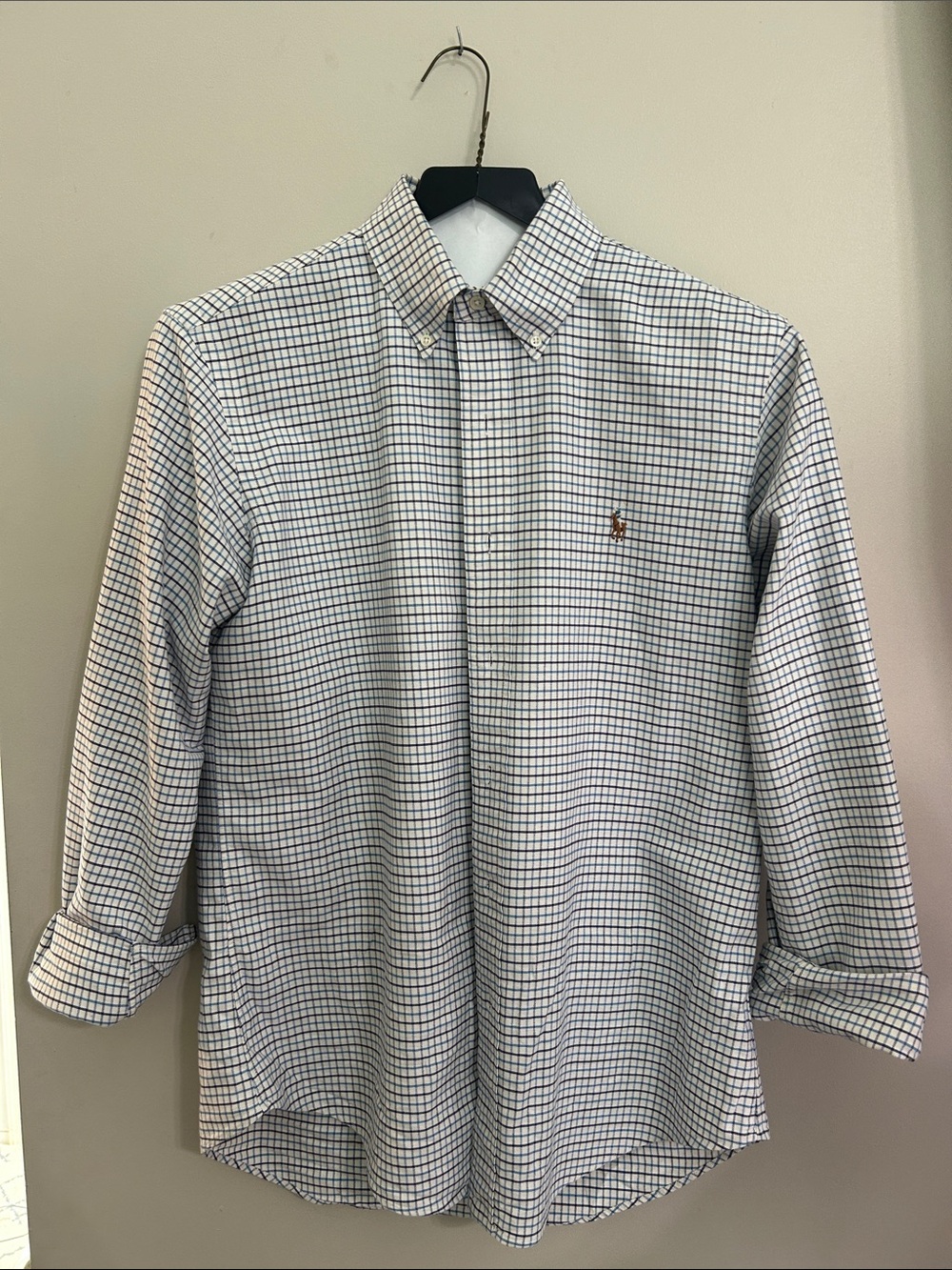 Men's Ralph Lauren Button-Down Check Dress Shirt - White & Blue
